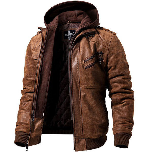 Winter Leather Jacket Men Slim Fit Oblique Zipper PU Jackets Autumn Mens