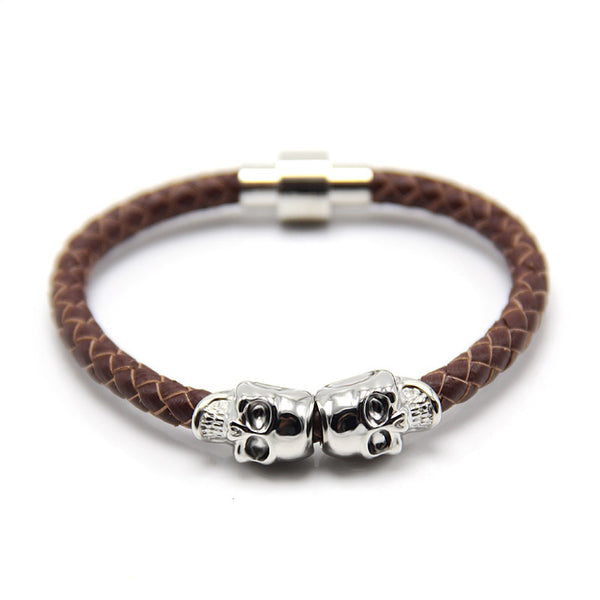 New Stock European And American New Men's Leather Ghost Head Bracelet